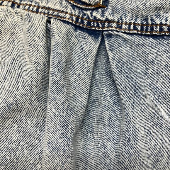 VTG Acid Wash Pleated Button Front Midi Denim Skirt Bow Detail Size 11/12 - Picture 9 of 16